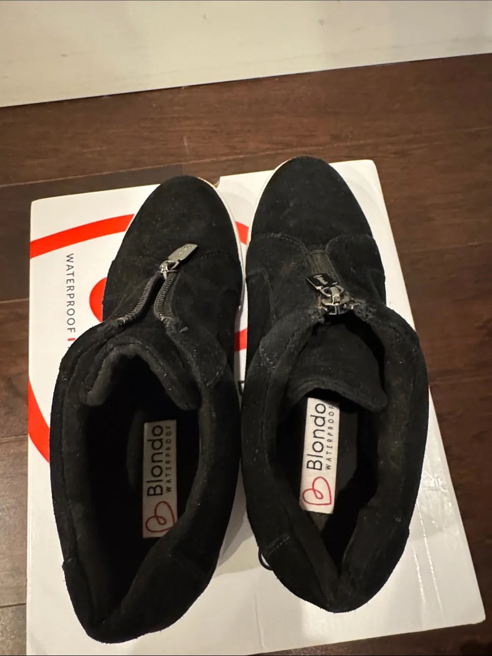 Blondo Black Suede Wedge Sneaker with Front Zip
